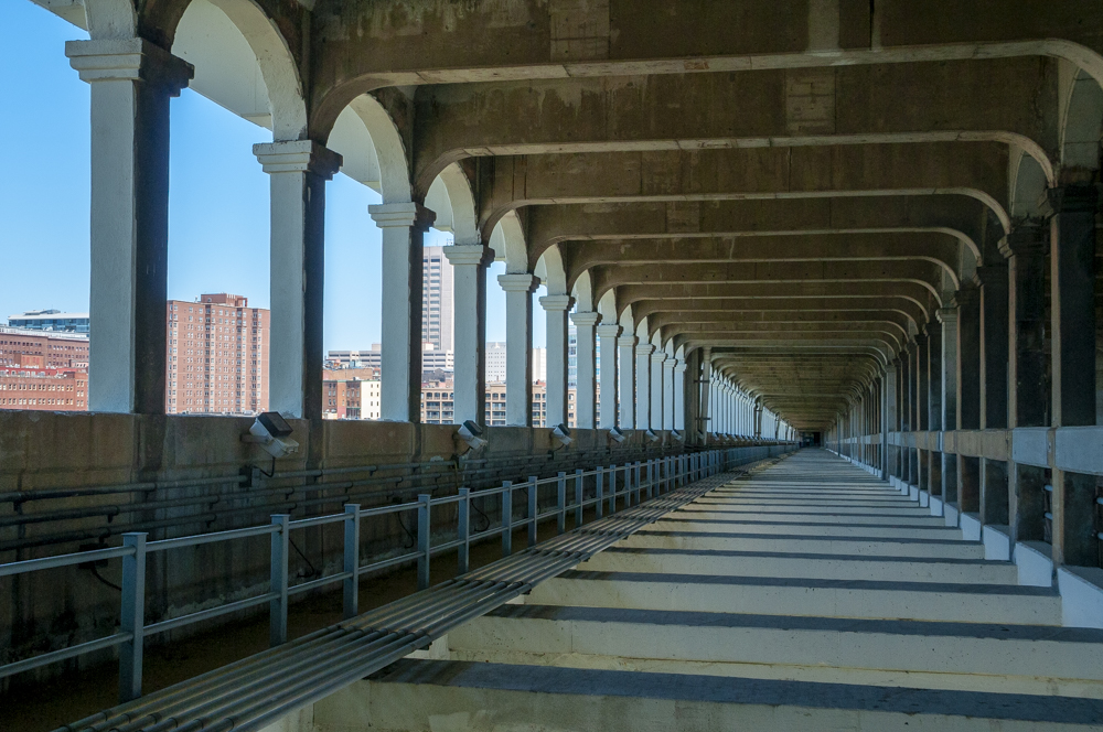 The underside of the Veterans Memorial Bridge (Detroit Superior Bridge)